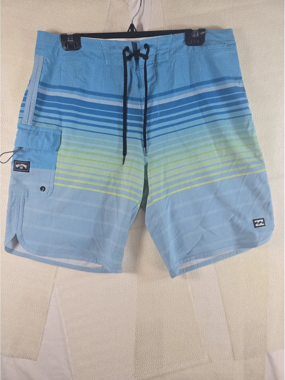 Billabong 73 Pro Recycler Board Shorts Mens 33 Blue Lime Stripe Stretch Swim